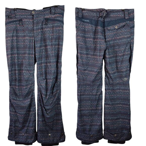 Columbia Blue Red White Pattern Omnitech Waterproof Snow Ski Pants 34 Women's M - Picture 1 of 2